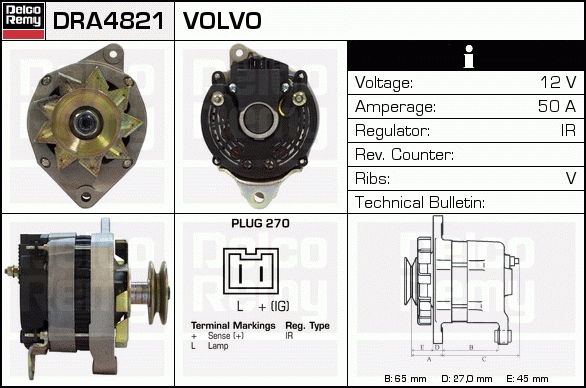 DELCO REMY DRA4821 Alternator