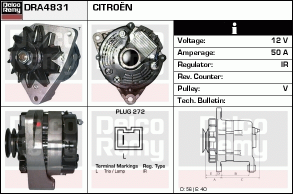 DELCO REMY DRA4831 Alternator