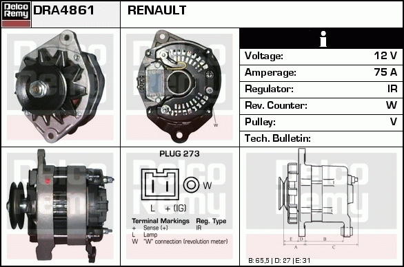 DELCO REMY DRA4861 Alternator