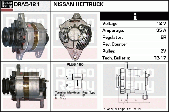 DELCO REMY DRA5421 Alternator