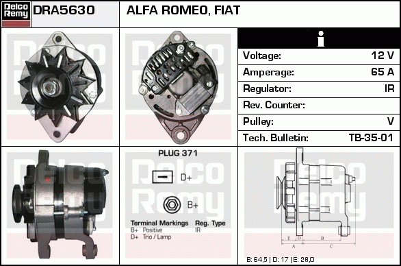 DELCO REMY DRA5630 Alternator