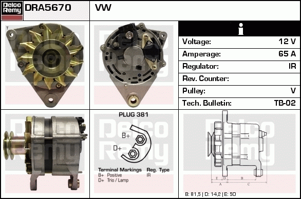 DELCO REMY DRA5670 Alternator