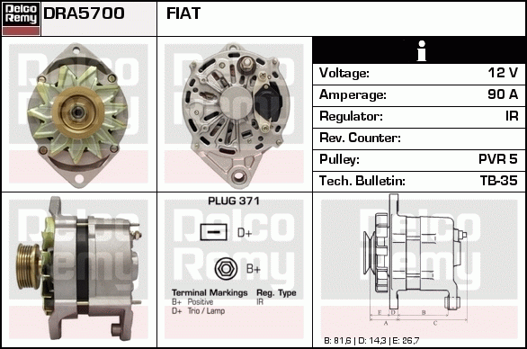 DELCO REMY DRA5700 Alternator