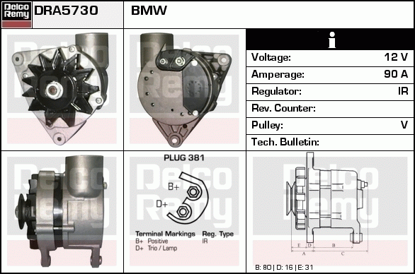 DELCO REMY DRA5730 Alternator