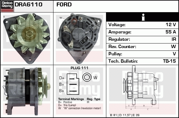 DELCO REMY DRA6110 Alternator