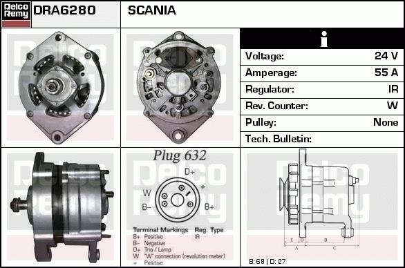 DELCO REMY DRA6280 Alternator