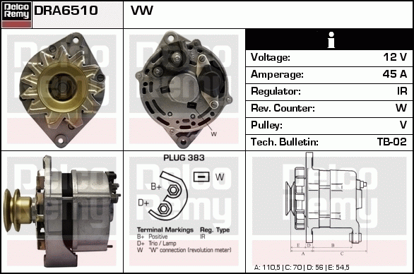 DELCO REMY DRA6510 Alternator