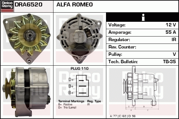 DELCO REMY DRA6520 Alternator