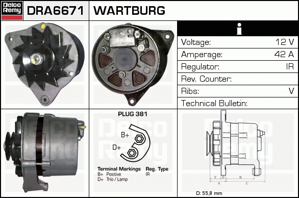 DELCO REMY DRA6671 Alternator