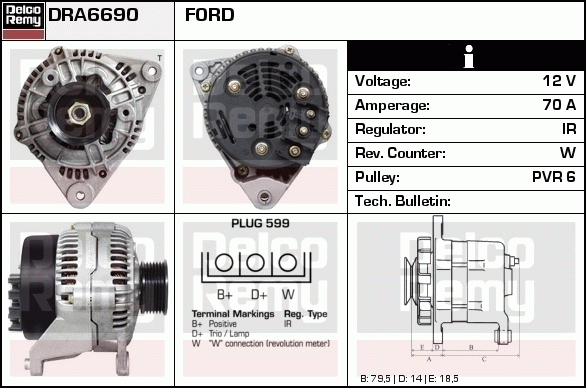 DELCO REMY DRA6690 Alternator