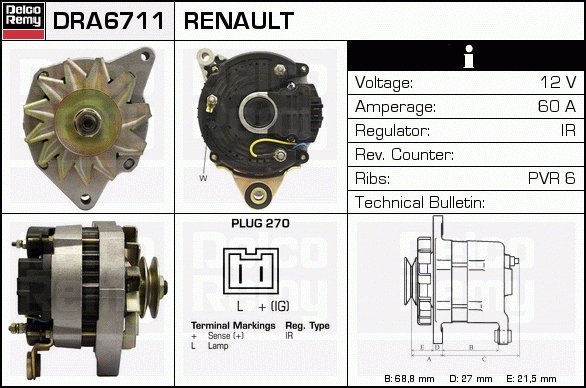 DELCO REMY DRA6711 Alternator