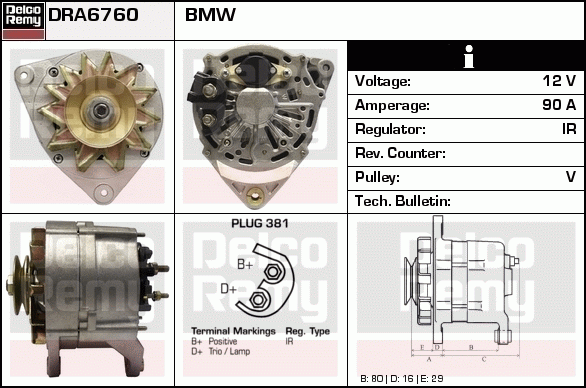 DELCO REMY DRA6760 Alternator