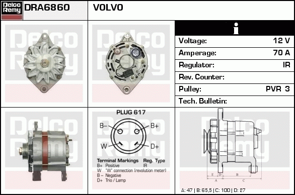 DELCO REMY DRA6860 Alternator