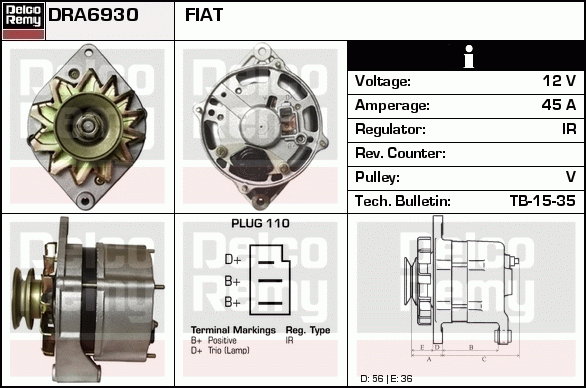 DELCO REMY DRA6930 Alternator