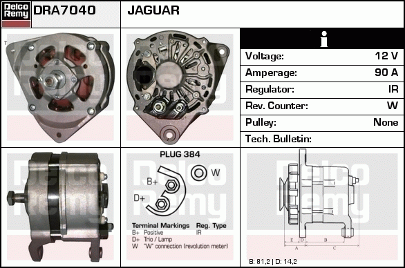 DELCO REMY DRA7040 Alternator