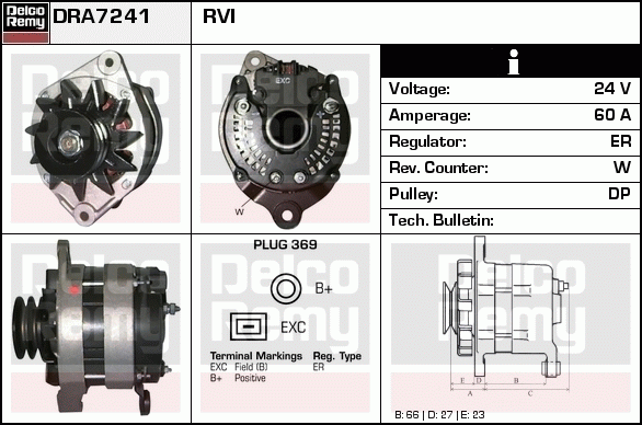 DELCO REMY DRA7241 Alternator