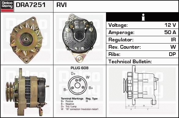 DELCO REMY DRA7251 Alternator