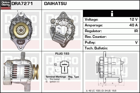 DELCO REMY DRA7271 Alternator