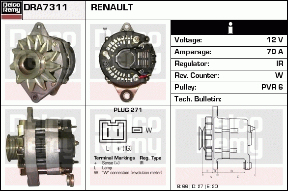 DELCO REMY DRA7311 Alternator