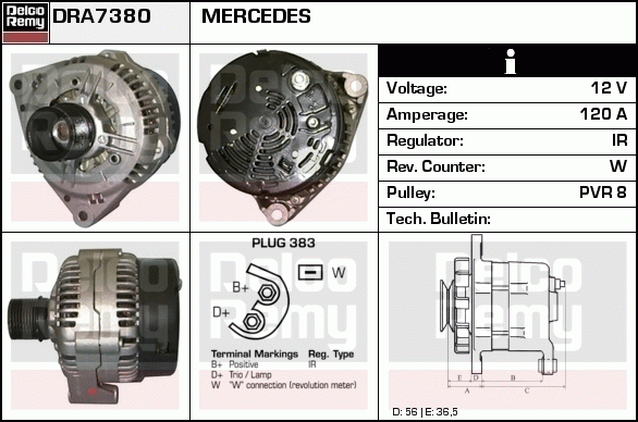 DELCO REMY DRA7380 Alternator