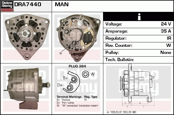 DELCO REMY DRA7440 Alternator