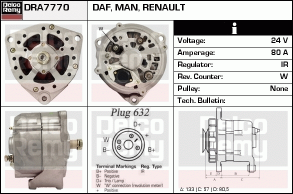 DELCO REMY DRA7770 Alternator