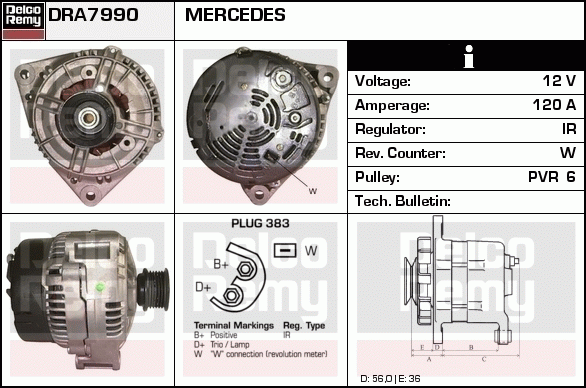 DELCO REMY DRA7990 Alternator