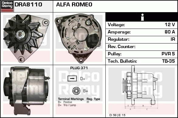 DELCO REMY DRA8110 Alternator