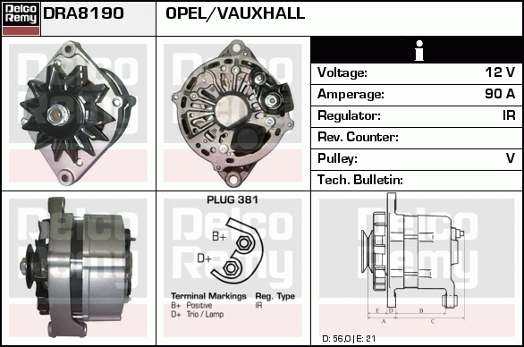 DELCO REMY DRA8190 Alternator