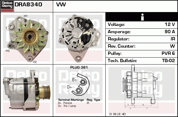 DELCO REMY DRA8340 Alternator