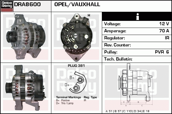 DELCO REMY DRA8600 Alternator