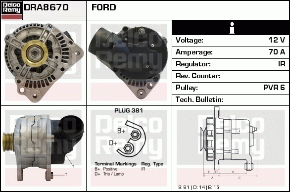 DELCO REMY DRA8670 Alternator