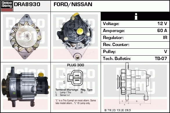 DELCO REMY DRA8930N Alternator