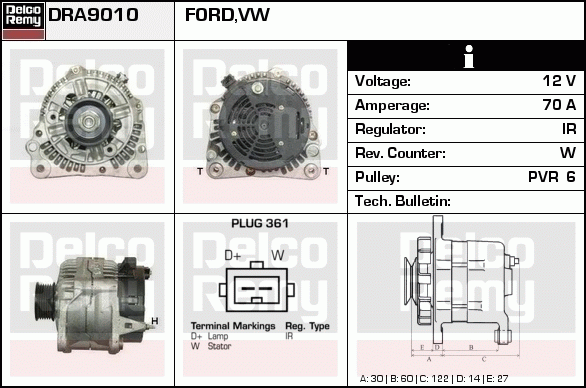 DELCO REMY DRA9010 Alternator