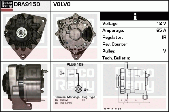 DELCO REMY DRA9150 Alternator