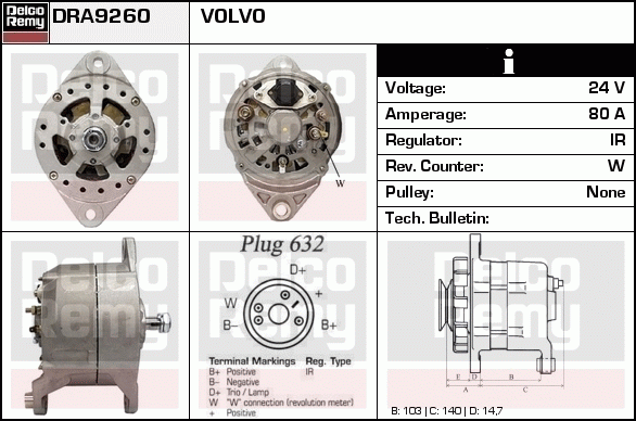 DELCO REMY DRA9260 Alternator