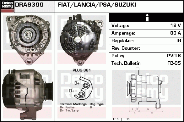 DELCO REMY DRA9300 Alternator