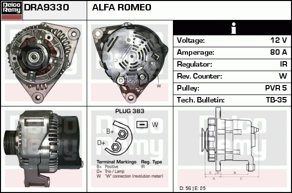 DELCO REMY DRA9330 Alternator