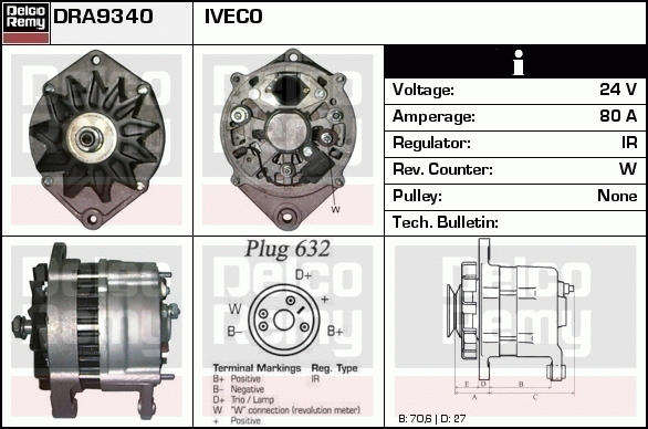 DELCO REMY DRA9340 Alternator