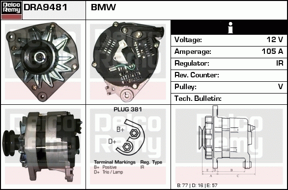 DELCO REMY DRA9481 Alternator