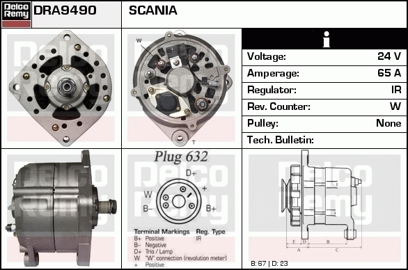 DELCO REMY DRA9490 Alternator