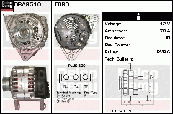 DELCO REMY DRA9510 Alternator