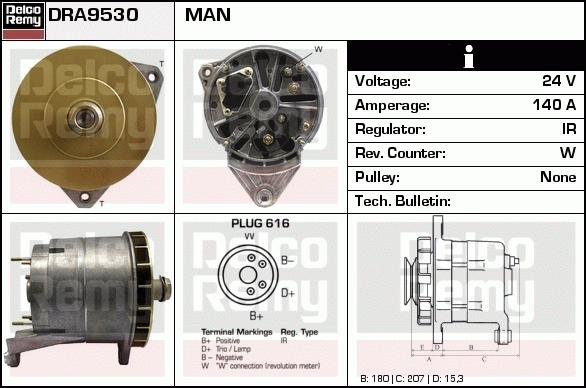 DELCO REMY DRA9530 Alternator