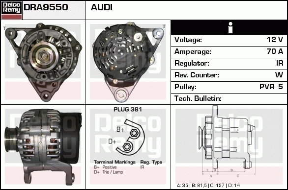 DELCO REMY DRA9550 Alternator