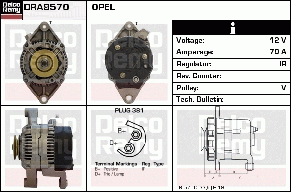 DELCO REMY DRA9570 Alternator