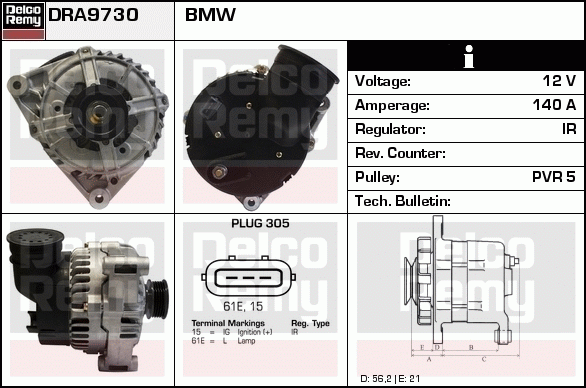 DELCO REMY DRA9730 Alternator