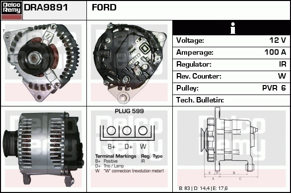 DELCO REMY DRA9891 Alternator