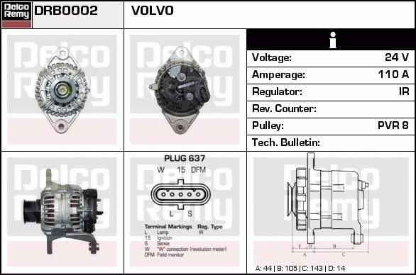 DELCO REMY DRB0002 Alternator