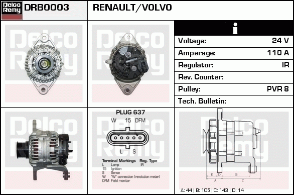 DELCO REMY DRB0003 Alternator