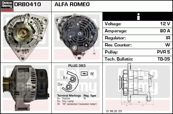 DELCO REMY DRB0410 Alternator